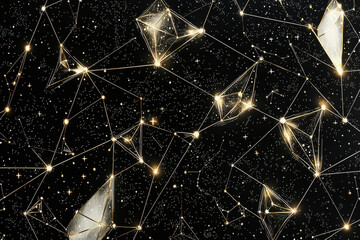 Poster - Sleek cosmic pattern of constellations illuminated by glowing lines on a deep black background
