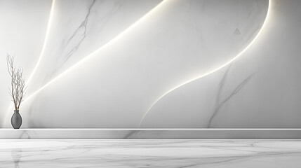 Aufkleber - Minimalist Modern Interior with White Marble Countertop and Subtle Gray Veining, Light Gray Wall with Soft Curves, Clean and Contemporary Design Emphasizing Elegance and Simplicity