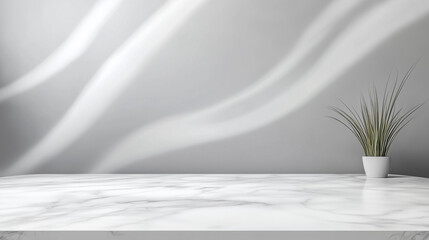 Aufkleber - Minimalist Modern Interior with White Marble Countertop and Subtle Gray Veining, Light Gray Wall with Soft Curves, Clean and Contemporary Design Emphasizing Elegance and Simplicity