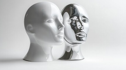 Wall Mural - Dual Head Sculptures A Study in Contrast and Texture