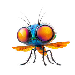 Aufkleber - A digitally rendered cartoon fly with oversized orange eyes and vibrant blue body is depicted against a black background.