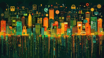 Poster - Smart City Skyline Digital Network Infrastructure