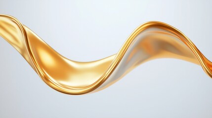 Fototapete - Sleek and flowing golden wave - like form against a light, neutral background. Luxury, fluidity, and elegant design concept.