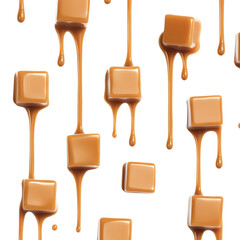 Aufkleber - Multiple melting caramel cubes are shown dripping down against a black background in a visually appealing pattern.