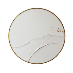 Poster - A circular piece of modern wall art featuring a textured white wave design with gold accents within a gold frame.