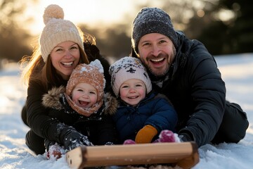 A happy family enjoys a delightful snowy day, building memories and sharing laughter, embodying the warmth and joy of togetherness amidst a winter wonderland.