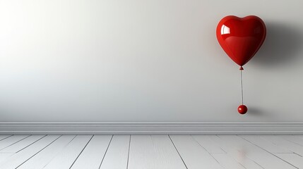 Wall Mural - Red Heart Balloon in Minimalist White Room