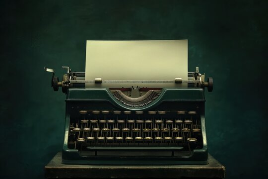 Vintage Typewriter with Blank Page on Dark Background