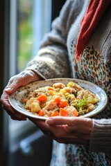 Wall Mural - Woman holding plate of food