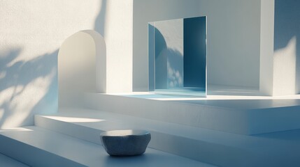 Canvas Print - Serene Minimalist White Architecture with Geometric Forms and Sunlight