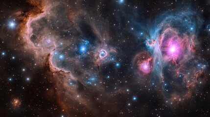 Wall Mural - a mesmerizing cosmic vista featuring swirling aurora-like nebulae in turquoise and magenta, with scattered diamond-like stars and spiral galaxies, bathed in ethereal light