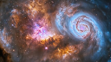 Wall Mural - a mesmerizing cosmic vista featuring swirling aurora-like nebulae in turquoise and magenta, with scattered diamond-like stars and spiral galaxies, bathed in ethereal light
