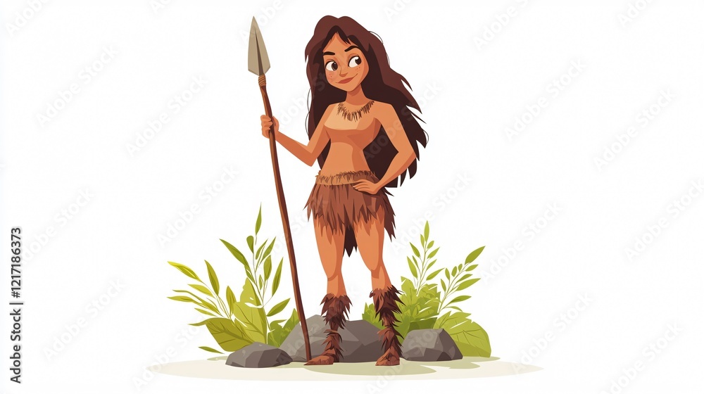 Primitive Woman Character in Prehistoric Stone Age Cave Stock ...