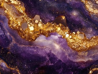 Wall Mural - cosmic nebula desktop wallpaper with flowing liquid metals and crystalline formations in deep purple