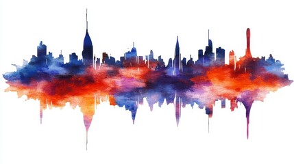 Wall Mural - Vibrant Watercolor Cityscape At Night