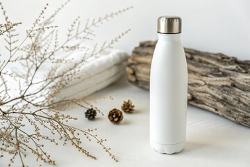 White bottle isolated on empty background. Metal suit. Space for copy