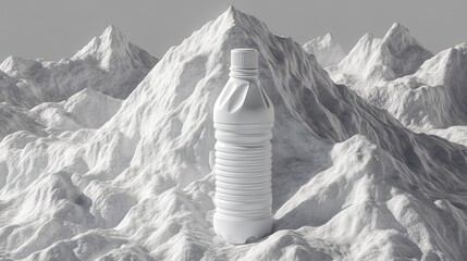 Canvas Print - White Plastic Bottle Against a Dramatic Mountain Landscape