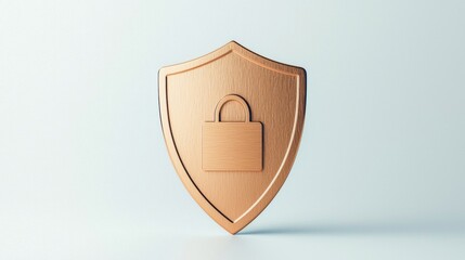 Poster - A modern bronze shield with a padlock symbol, representing online security and protection. Ideal for illustrating cybersecurity concepts or digital safety themes.
