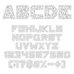 Aufkleber - Font, alphabet with geometric shapes, hexagon, circle. Isolated vector objects on white background.