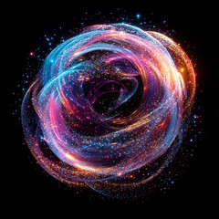Poster - Glowing spherical particle effect showcasing vibrant colors and dynamic movement in a cosmic environment during a mystical event. Generative AI