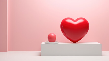 Poster - Valentine's Day card with shiny 3D heart in pink studio room. Generated AI