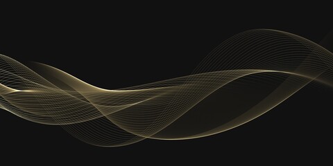 Wall Mural - abstract minimalist with golden smooth thin ink lines on black background. luxury banner design