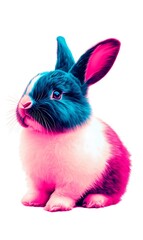 Canvas Print - Vibrant neon pink and blue bunny rabbit.