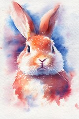 Wall Mural - Watercolor painting of a cute, reddish-brown rabbit.