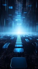 Wall Mural - digital technology blue grid point line light beam poster background