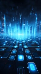 Wall Mural - digital technology blue grid point line light beam poster background