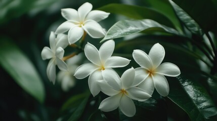 Wall Mural - White Flowers with Green Leaves