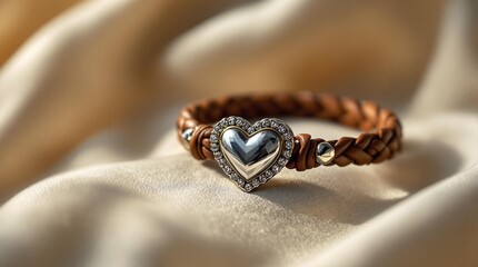 Aufkleber - A delicate bracelet featuring a silver heart charm and braided leather band, perfect for adding a touch of elegance and love to any outfit. Ideal for gifting or personal adornment.