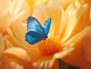 Wall Mural - Blue Butterfly on Yellow Flower