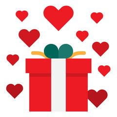 Wall Mural - gift box with hearts
