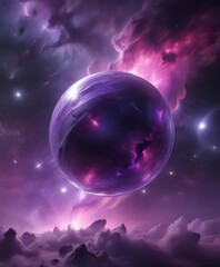 ethereal orb suspended amidst swirling purple nebulas, space, cosmic