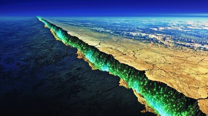 Aufkleber - Glowing rift valley energy eruption earth digital art natural landscape aerial view earthriftvalleyglowingenergy