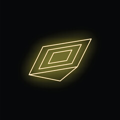 Poster - Yellow neon geometric shape tilting on a black background