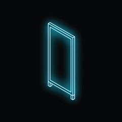 Poster - Turquoise neon sign showing a blank billboard standing on two legs, perfect for your advertisement