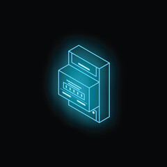 Poster - Neon electric meter measuring electricity consumption on black background