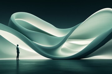 Poster - A clean, abstract design of a lone figure standing under a single light source, surrounded by jagged, encroaching shadows