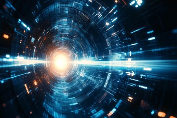 Poster - A blue and orange light is shining through a tunnel