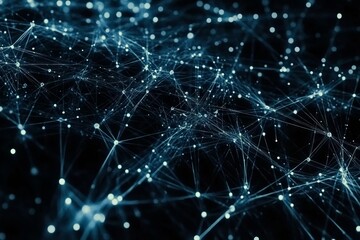 Poster - A blue image of a network of lines and dots