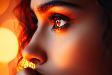 Poster - A close-up of a person biting their nails, their face tense and eyes filled with worry, with soft lighting emphasizing their expression