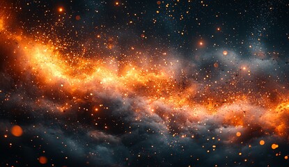 Poster - Spotlight highlights the background. Overlaid with a texture of smoke and ember particles