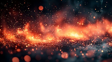 Poster - Night sky ignited by burning red hot sparks. The scene is enhanced by an abstract wing-shaped background on a black canvas