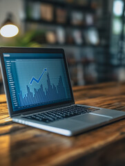 Poster - Positive Growth:  A laptop screen displays a positive uptrend graph, symbolizing the potential for financial success, growth, and positive development.