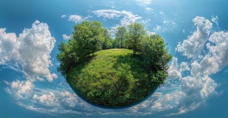 in a little planet format, the curvature of space is displayed. a spherical aerial 360 view panorama