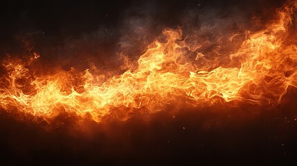 Poster - Texture featuring fire flames and scattered embers. Set against a single-color black background. Suitable for use in banners, flyers, and card designs