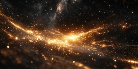 Wall Mural - black and gold background with stars and dust