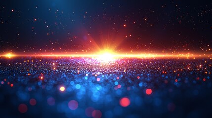 Poster - Sunlight effects and lens flares with light leaks in overlays, featuring warm sun rays. High-quality stock images of golden flares isolated on a blue background for design